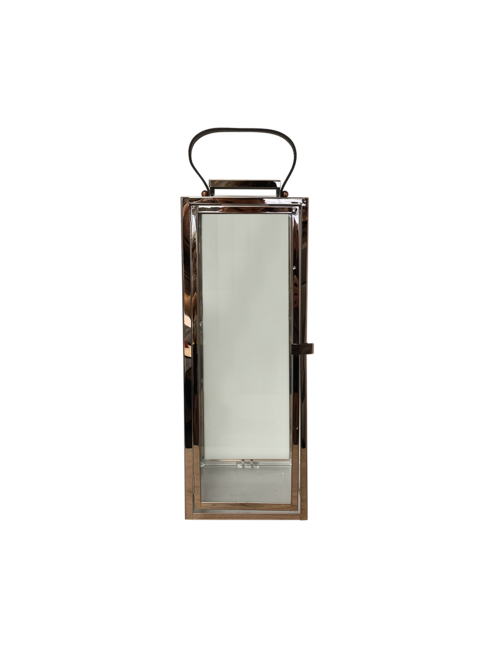 Large Rectangle Rose Gold Metal Lantern Leather Handle