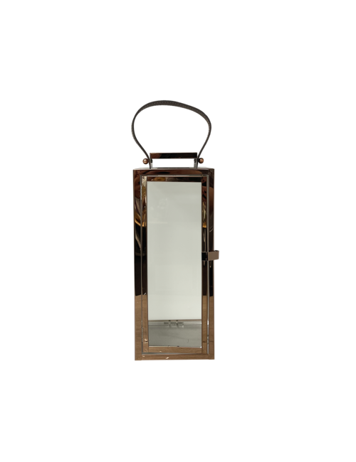 MEDIUM RECTANGLE ROSE GOLD METAL LANTERN LEATHER HANDLE