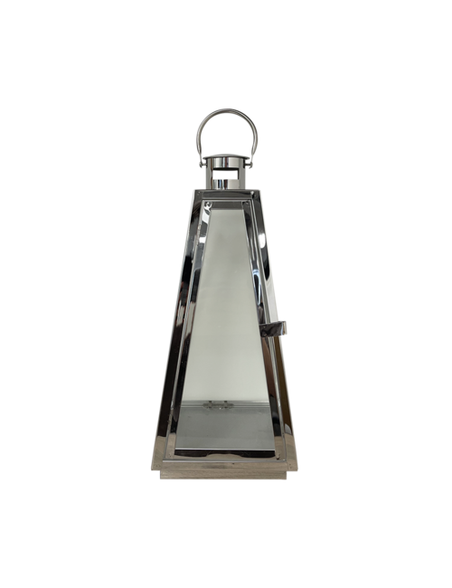 MEDIUM  PYRAMID SILVER METAL LANTERN