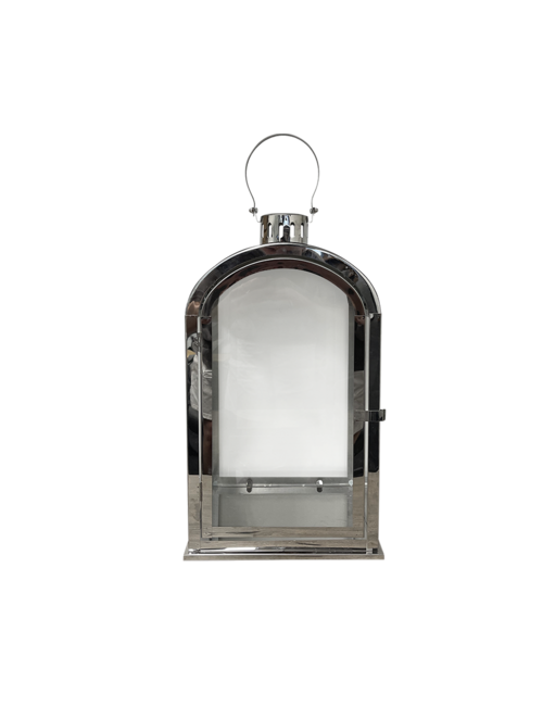 LARGE ROUND TOP RECTANGLE SILVER METAL LANTERN