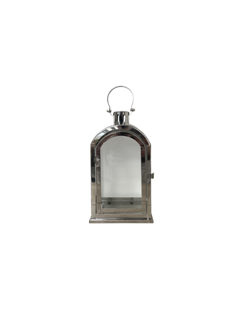 SMALL ROUND TOP RECTANGLE SILVER METAL LANTERN