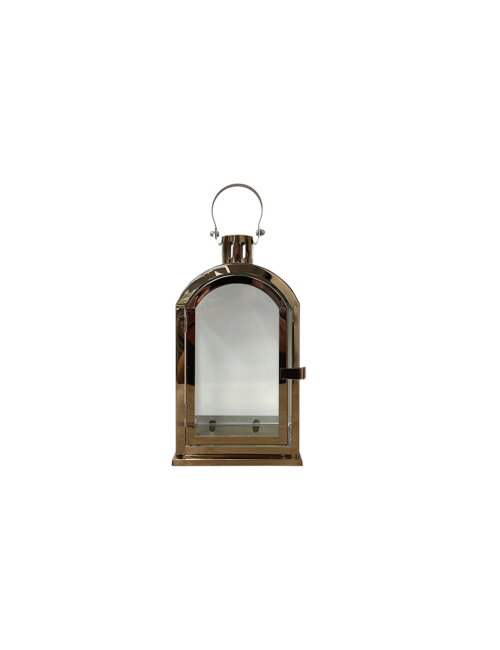 SMALL ROUND TOP RECTANGLE ROSE GOLD METAL LANTERN