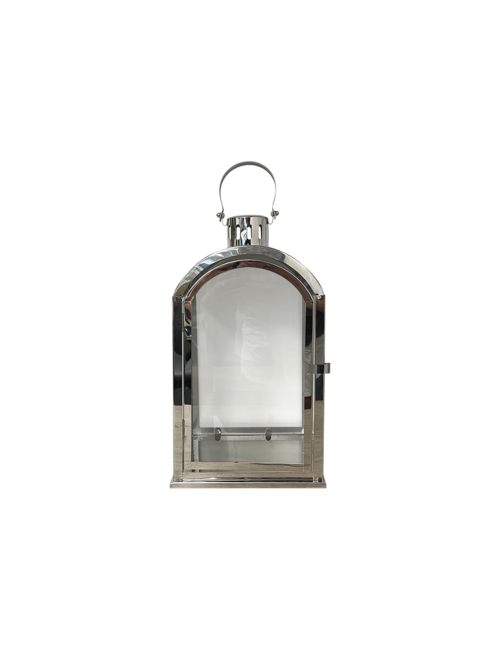 MEDIUM ROUND TOP RECTANGLE SILVER METAL LANTERN