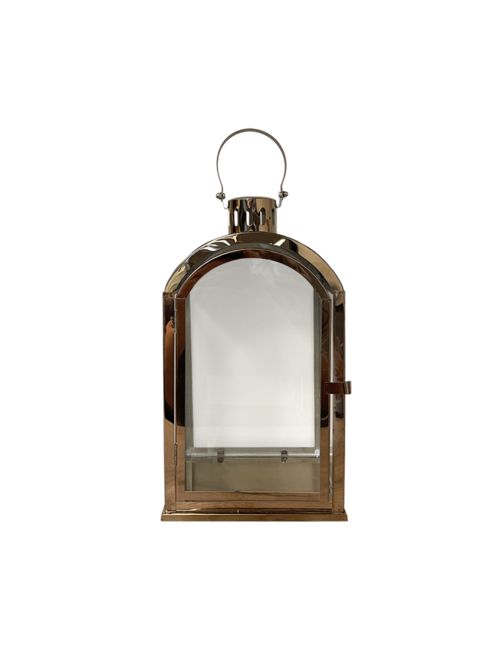 LARGE ROUND TOP RECTANGLE ROSE GOLD METAL LANTERN