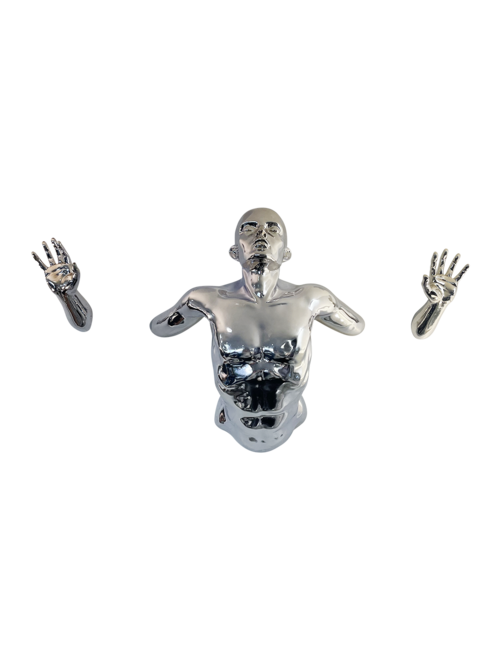 Silver Man Coming Out Of Wall