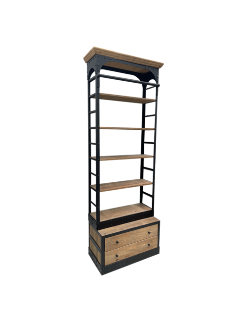 RECLAIMED PINE AND METAL BOOKCASE WITH LADDER FurnitureLiving Room