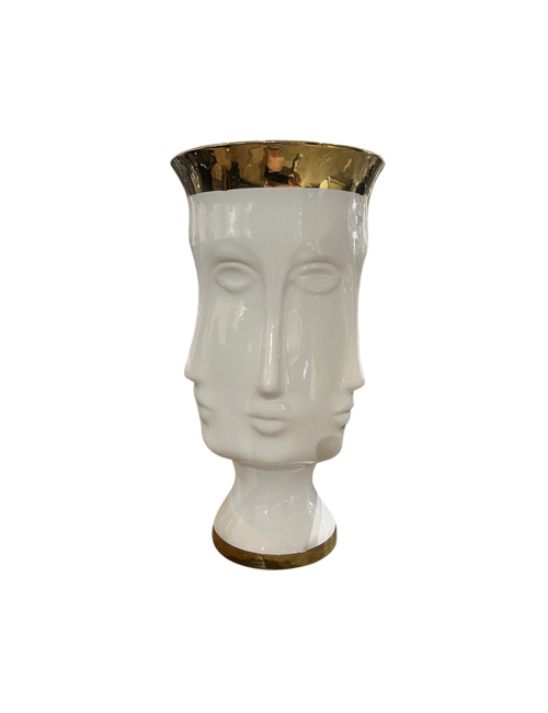 LARGE MULTIFACE MARBLED URN WITH GOLD RIM