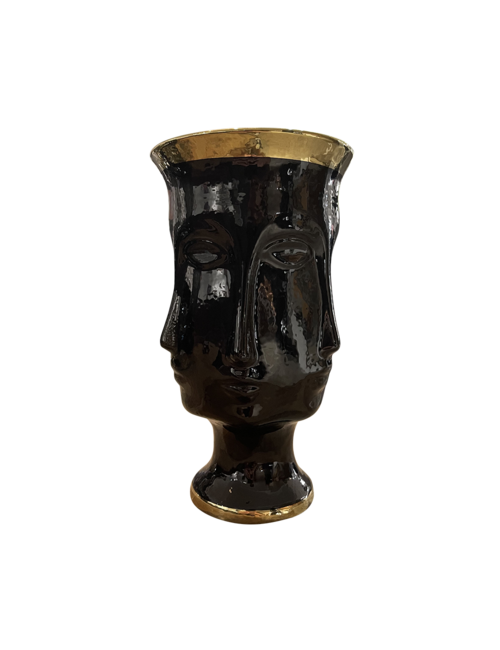 SMALL MULTIFACE BLACK URN WITH GOLD RIM