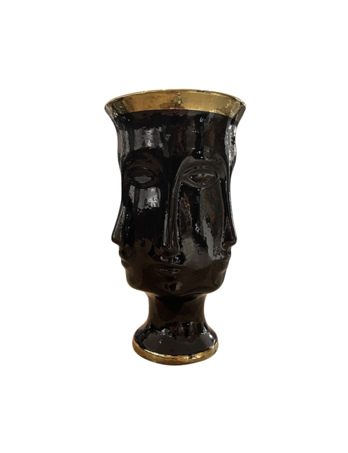 SMALL MULTIFACE BLACK URN WITH GOLD RIM