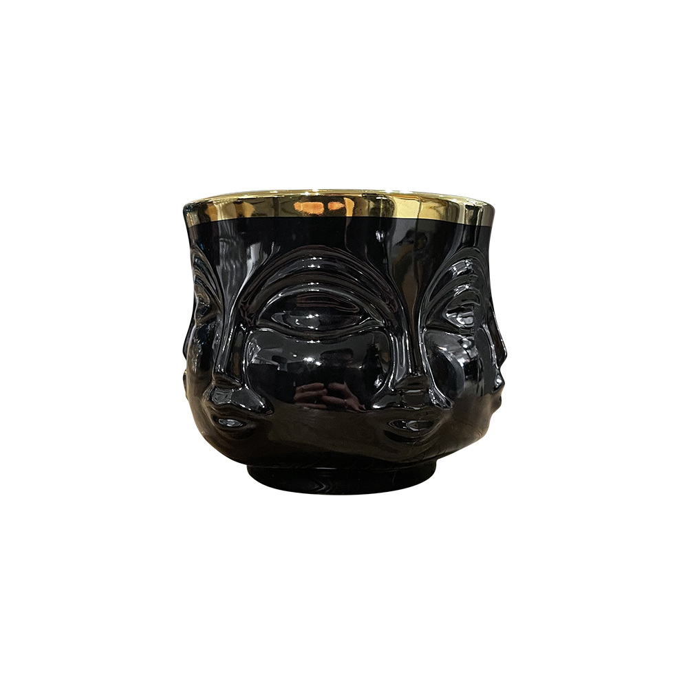 SMALL MULTIFACE BLACK POT WITH GOLD RIM - Decor-Home Decor : Affordable ...