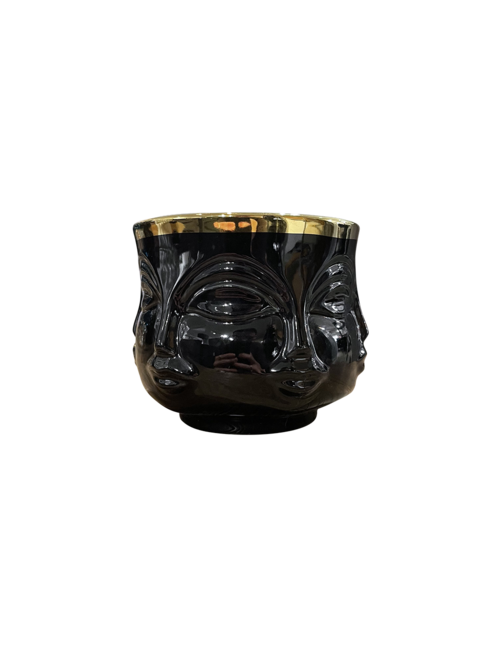 SMALL MULTIFACE BLACK POT WITH GOLD RIM