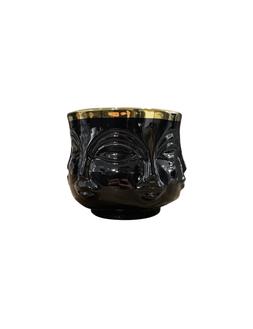 SMALL MULTIFACE BLACK POT WITH GOLD RIM