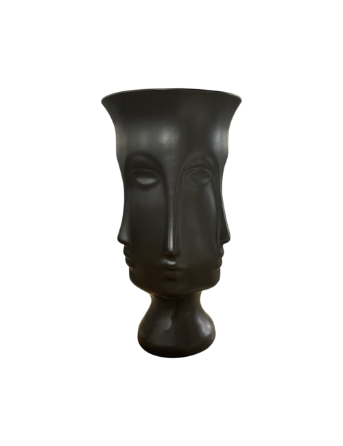 LARGE MATTE BLACK MULTIFACE URN