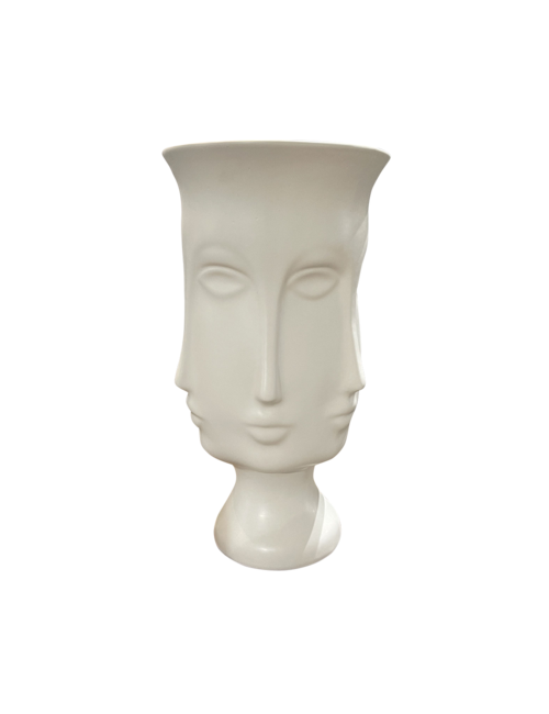 LARGE MATTE WHITE MULTIFACE URN