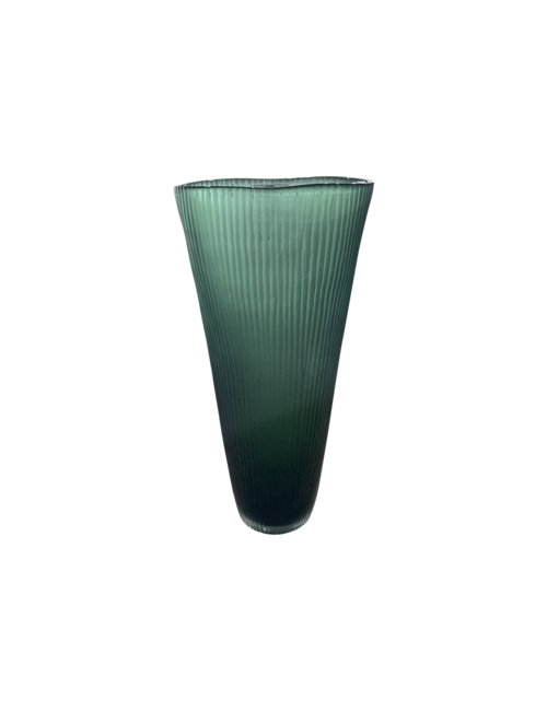 TALL/SKINNY GREEN RIBBED HANDCUT GLASS VASE