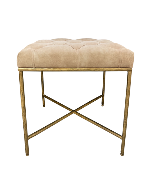 SQUARE TUFTED BENCH WITH GOLD METAL LEGS