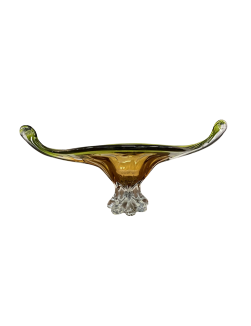 AMBER / GREEN OVAL MURANO STYLE GLASS BOWL