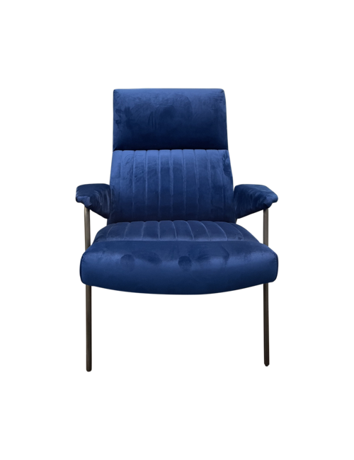 RIBBED METAL FRAME BLUE VELVET CHAIR