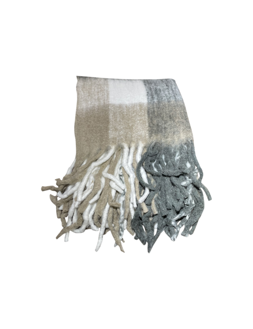BEIGE/CHOCOLATE CHECK MOHAIR BLEND THROW