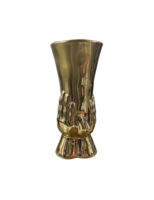Gloss Gold Vase Held by Hand And Wrist