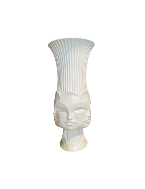 WHITE  RIBBED URN VASE