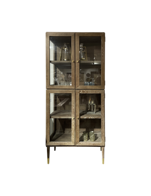 Maddox Oak, Metal And Glass Cabinet