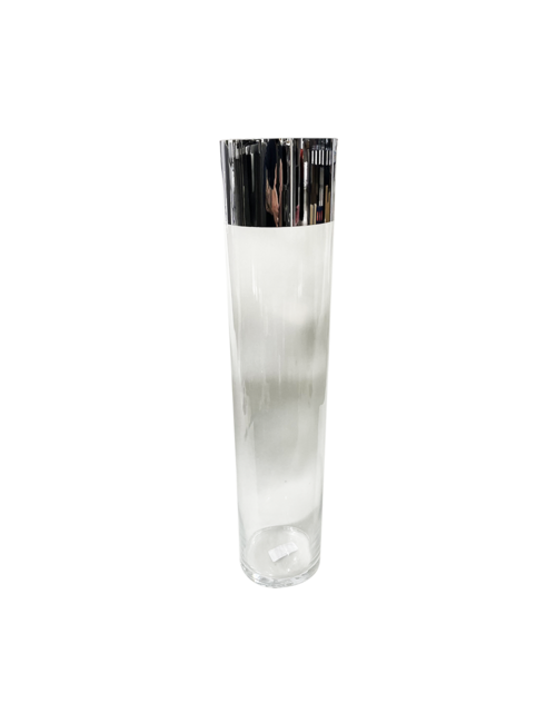 65cmh Clear Barrel Vase with Silver Top Band