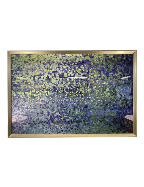 Blue, Green And Yellow Dot In Black, Silver Frame