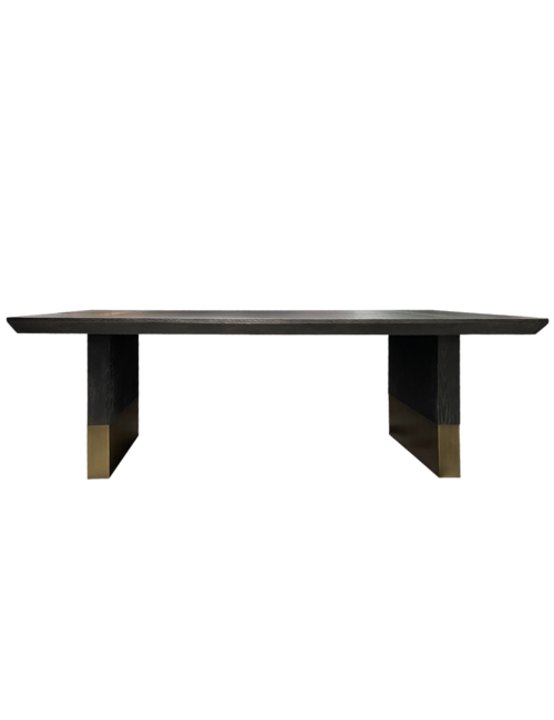 Antique Black Oak and Brass Metal Dining Table