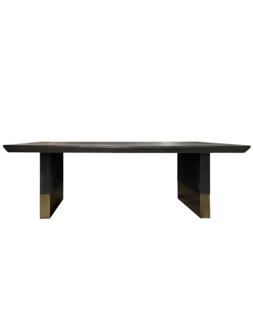 Antique Black Oak and Brass Metal Dining Table