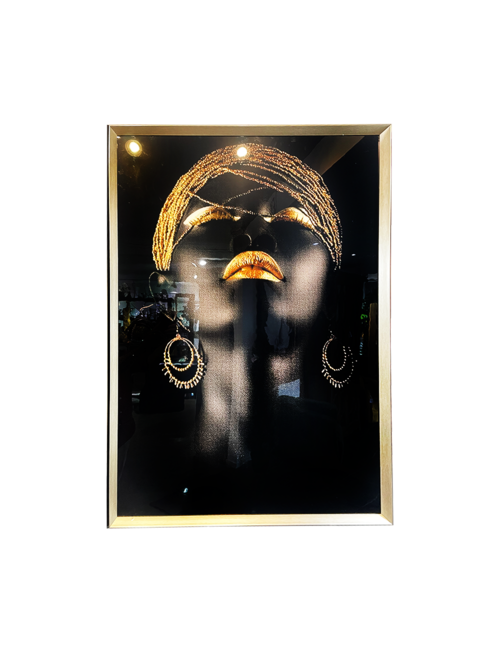 Gold Lips And Hair In Black/Gold Frame