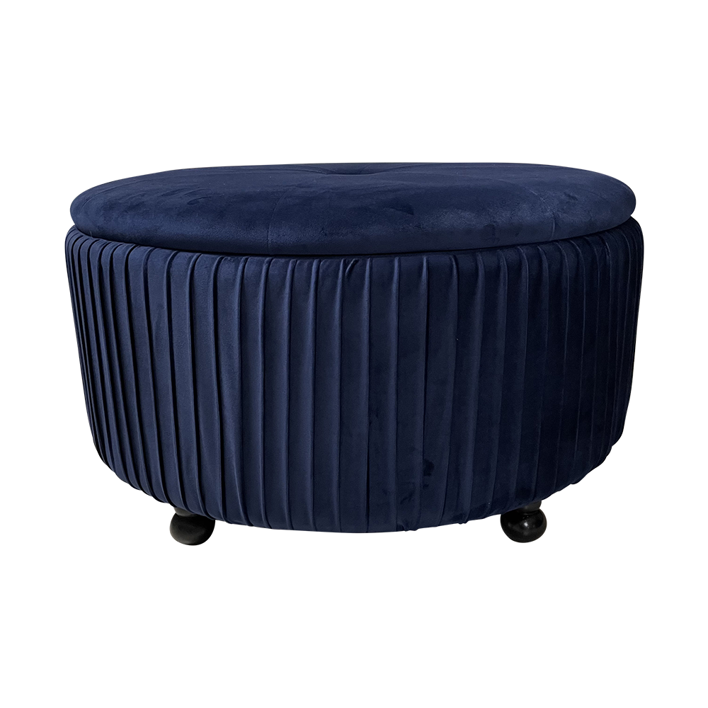 Round Storage Ottoman Dark Blue Velvet Furniture Sofas