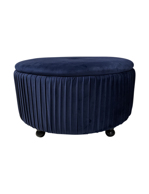 Round Storage Ottoman - Dark Blue Velvet