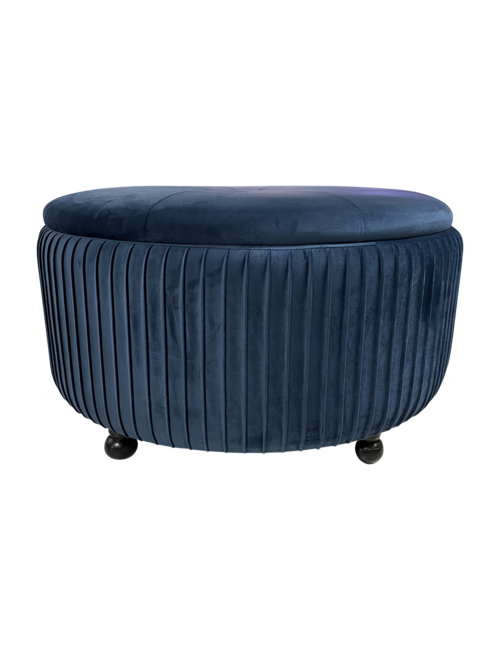 Round Storage Ottoman - Teal Velvet