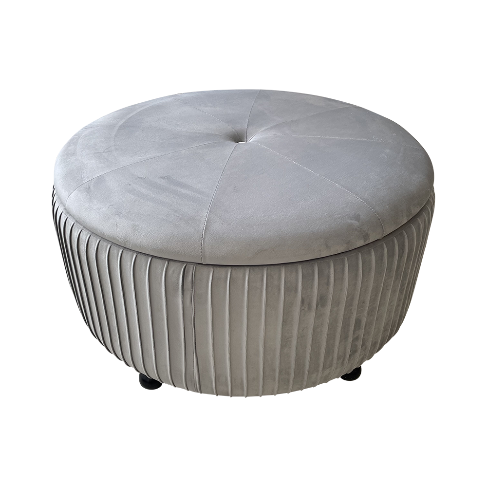 Round Storage Ottoman Grey Velvet Furniture Sofas Armchairs