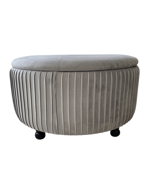 Round Storage Ottoman - Grey Velvet
