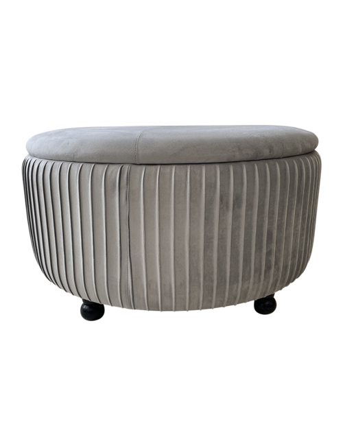 Round Storage Ottoman - Grey Velvet