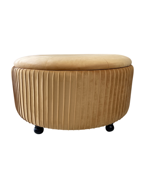 Round Storage Ottoman - Gold Velvet