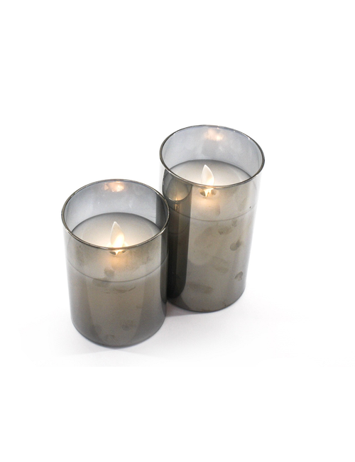 MOVING WICK GLASS CANDLE SILVER - MEDIUM 125MM