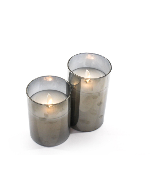 MOVING WICK GLASS CANDLE SILVER - MEDIUM 125MM