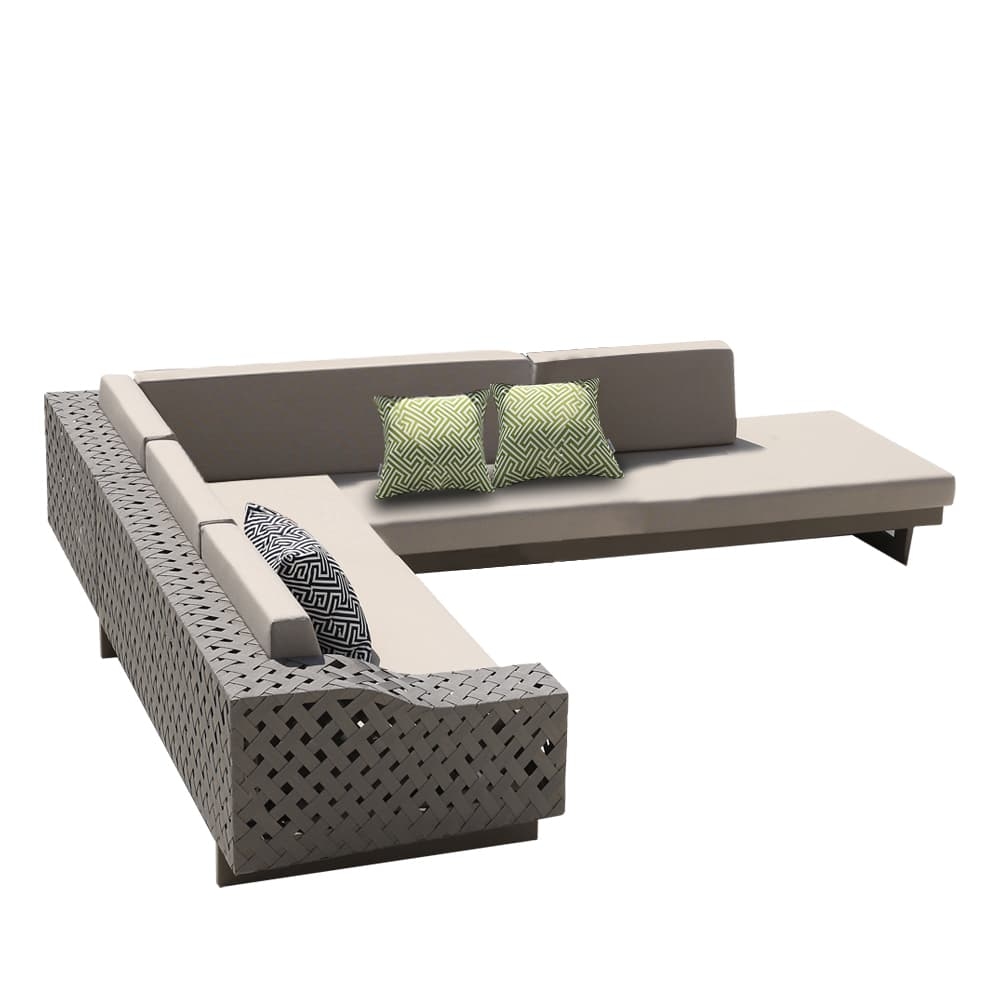 Florence Corner Outdoor Sofa Stone Fabric, Grey Frame Outdoor