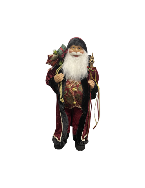 90CMH STANDING SANTA IN BURGANDY LONG COAT