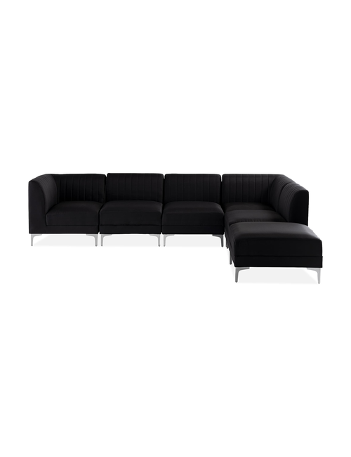 Black Ribbed Velvet Corner Sofa