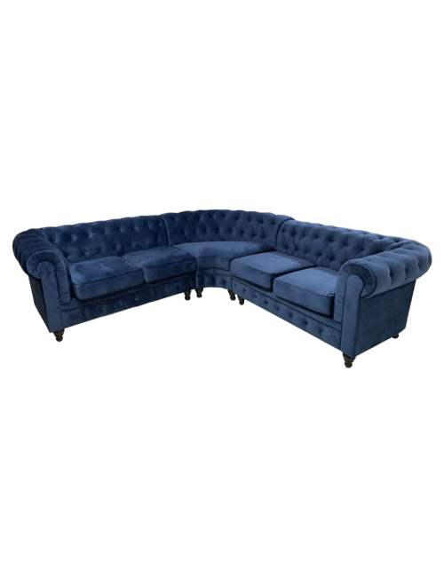 Dark Blue Velvet Chesterfield Corner Suite (5 Seat)
