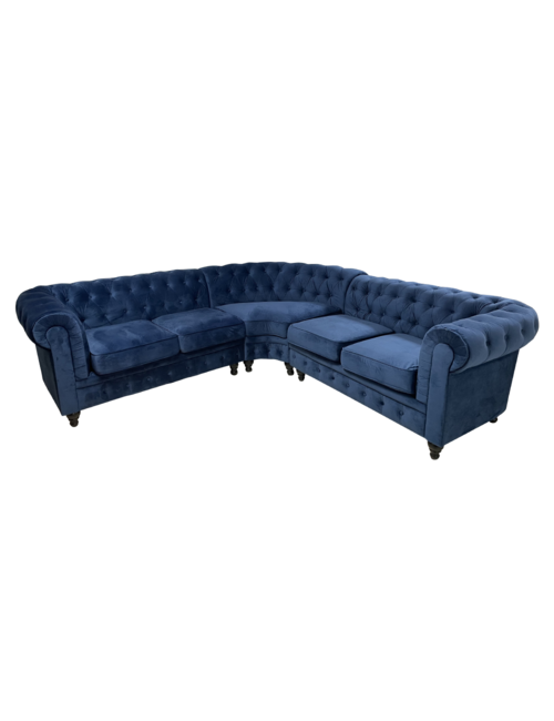 Dark Blue Velvet Chesterfield Corner Suite (5 Seat)