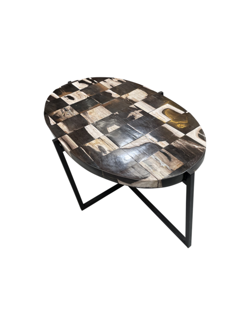 Medium Mosaic Oval petrified wood coffee table 42*47*86cm