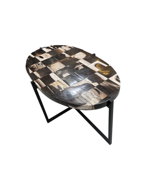 Medium Mosaic Oval petrified wood coffee table 42*47*86cm