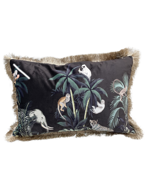 BLACK VELVET RECTANGLE MONKEY CUSHION