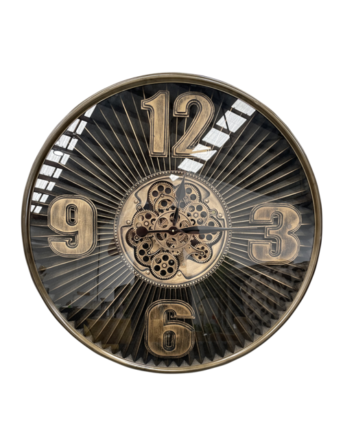 AGED GOLD BIG NUMBERS COG CLOCK