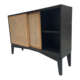 120cml Black Oak frame and rattan single door cabinet